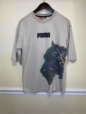 Puma Beige Short-Sleeve Tee with Panther Graphic